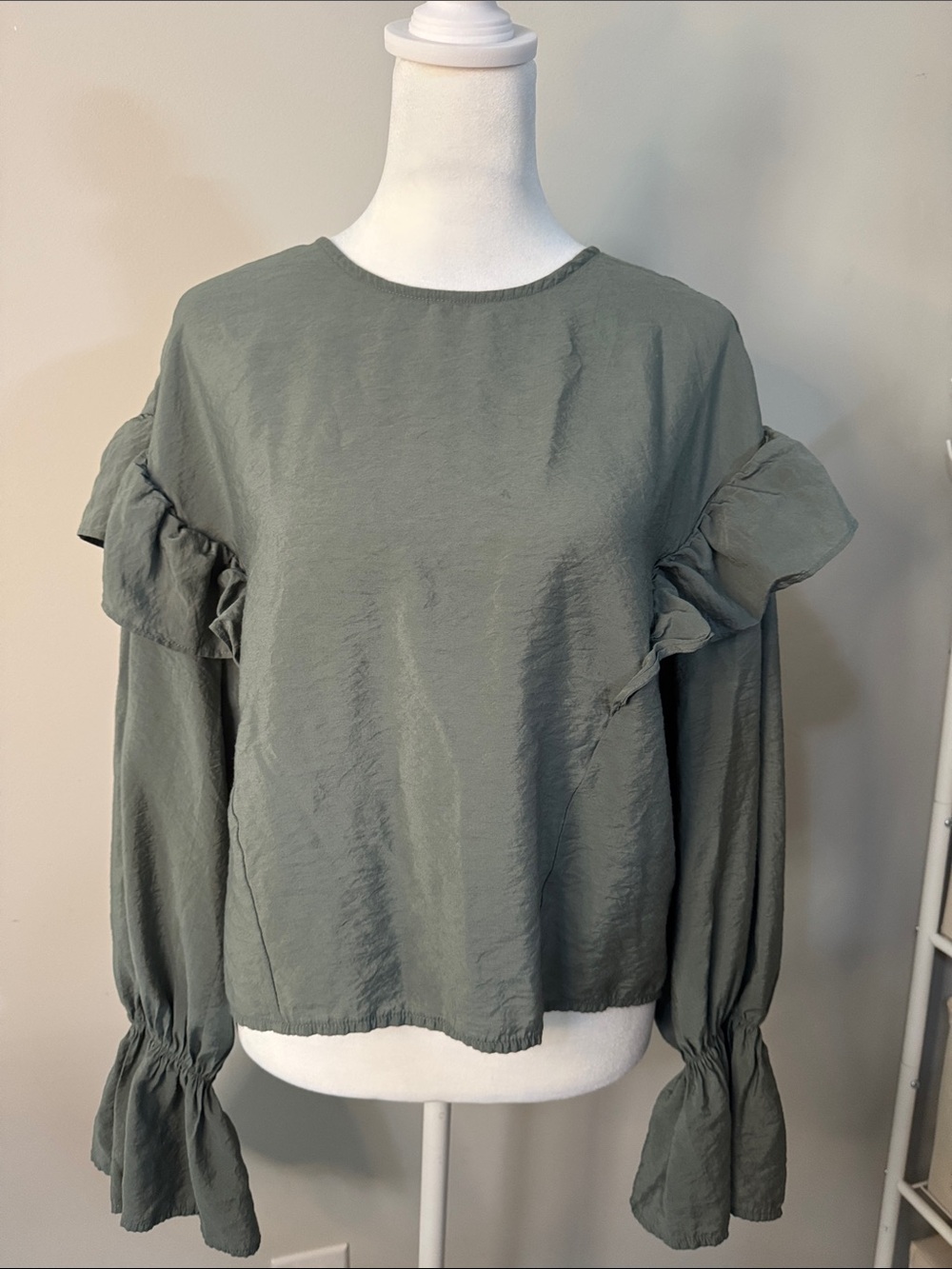 Prologue Sage Green Ruffle-Sleeve Blouse